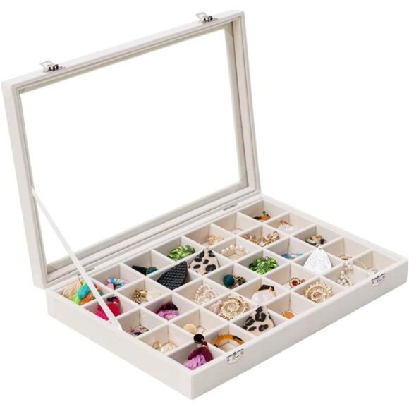 35 Grid Earring Organizer Velvet Jewelry Tray Organizer Felt Jewelry Box Tray - Picture 1 of 8